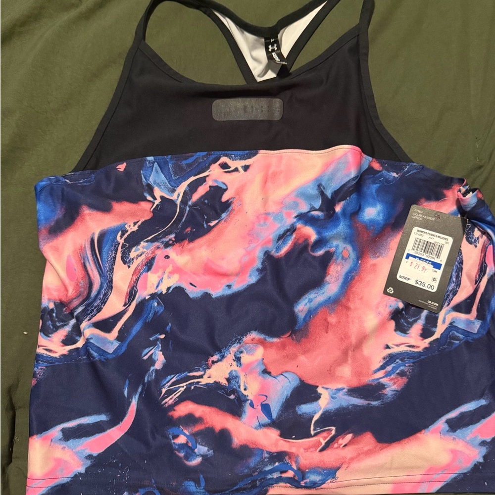 Under Armour Women's Vibrant Swirl Sports Bra - Black and Pink